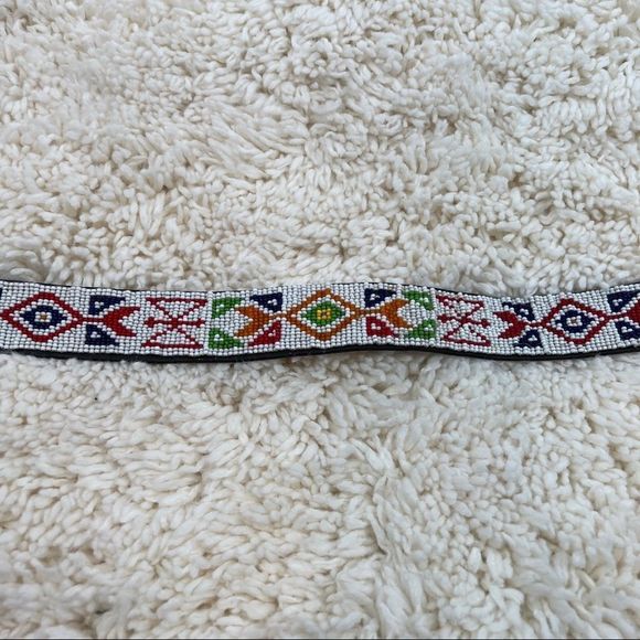 Vintage Boho Leather Belt seed bead Beaded design Hippie 70s retro vibe size 34 main image 4